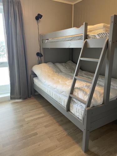 a bedroom with a bunk bed with a ladder at Voss Resort self-service apartments in Skulestadmo