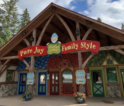 a building with a santa claus on the front at B1 NEW Awesome Tiny Home with AC Mountain Views Minutes to Skiing Hiking Attractions in Carroll