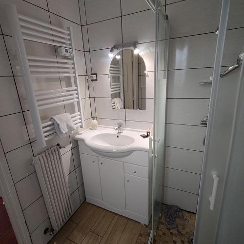 une salle de bain avec un lavabo et un miroir dans l'établissement Rez-de-villa Mougins, à Mougins