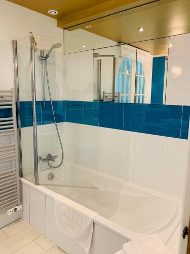a bathroom with a shower and a bath tub at Demeure d'Hôtes Haec Otia in Le Touquet-Paris-Plage