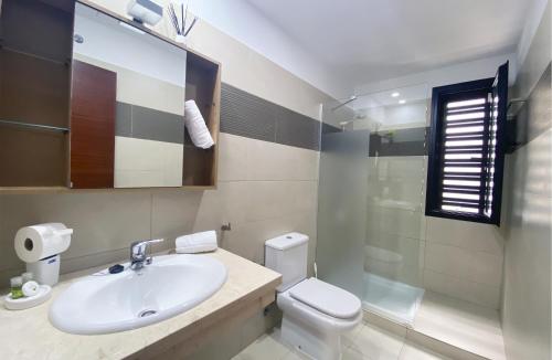 a bathroom with a sink and a toilet and a shower at Harmony - Beach & Dream rentals in Playa de las Americas
