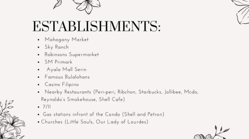 a menu for a restaurant with drawings of flowers at Keis Place Tagaytay in Tagaytay