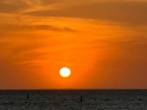 a sunset over the ocean with the sun in the sky at Thani Ecobeach Barú in Playa Blanca