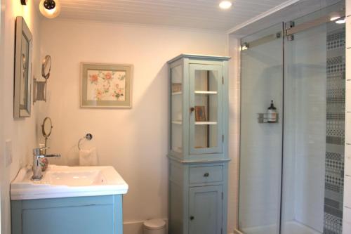 a bathroom with a sink and a shower at Maison Bloomfield in Bloomfield