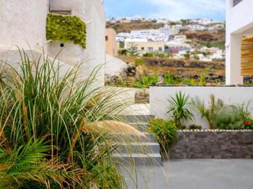 a view of a house with plants in front of it at Nalu Suites in Fira