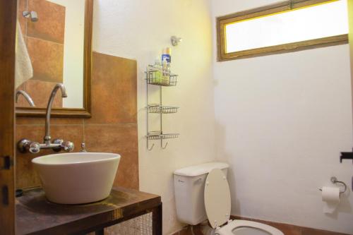 a bathroom with a sink and a toilet at Finca La Pichona in Los Árboles