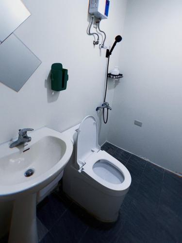 LanyuにあるYawen Homestay 雅文民宿の白いトイレと洗面台のあるバスルーム