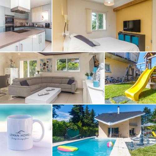 un collage de photos d'une maison dans l'établissement Villa du Leman, à Thonon-les-Bains