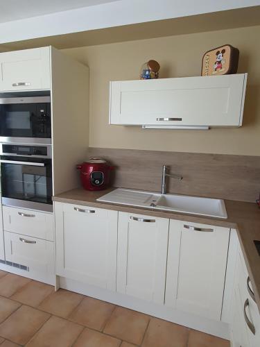 Cuisine ou kitchenette dans l'établissement villa familiale avec spa et sauna