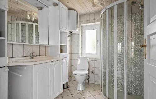 ein Bad mit einem WC und einer Glasdusche in der Unterkunft Stunning Home In Knebel With Kitchen in Knebel