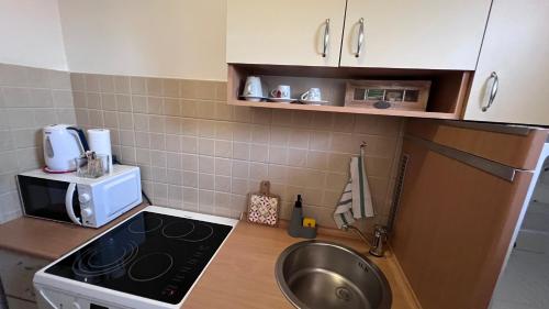 a small kitchen with a sink and a stove at Fortuna in Banja Luka