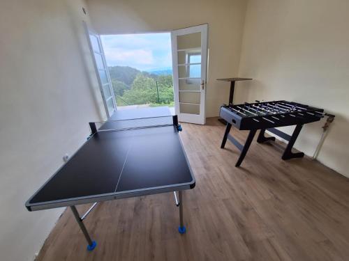 a ping pong table in a room with a window at Kuća za odmor Freya in Krapinske Toplice