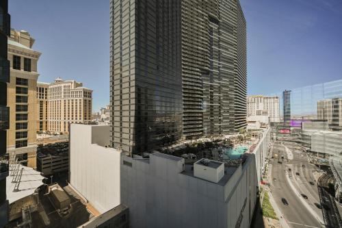 a view of a city skyline with tall buildings at StripViewSuites at Vdara in Las Vegas