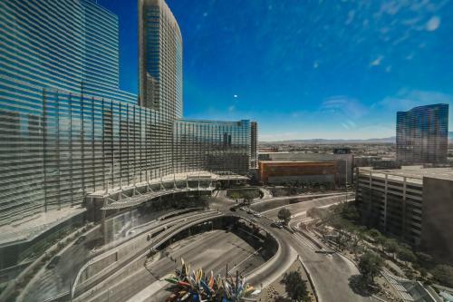 arial view of a city with tall buildings at StripViewSuites at Vdara in Las Vegas