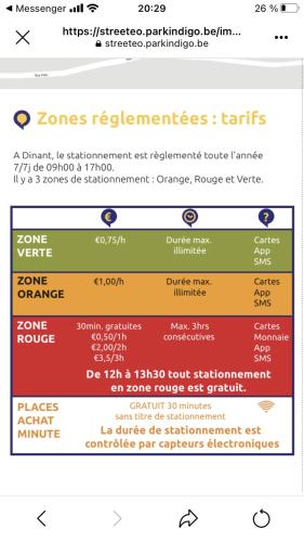 a screenshot of the zones preferences feature on a website at Gîte d'Avalon Chambre 7 in Dinant