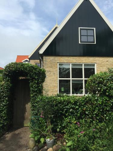 a house with a black roof and a window at Fenneluca, Den Hoorn in Den Hoorn
