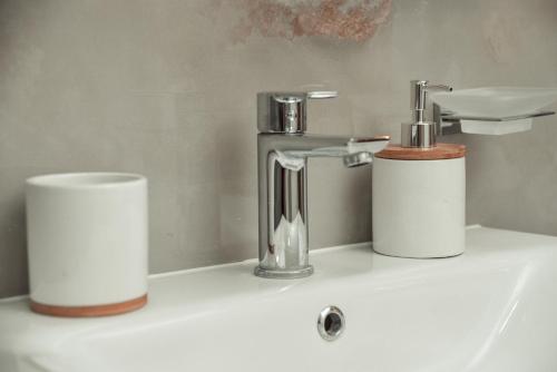 a sink with two rolls of toilet paper and a faucet at S&L luxury apartman in Banja Koviljača