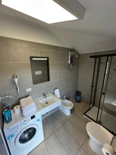 a bathroom with a washing machine and a sink at B&B DANIELI in Zanica