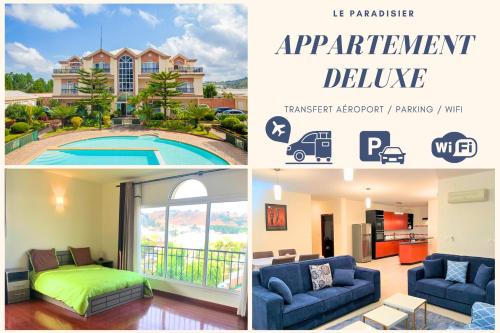 a collage of three pictures of a apartment building at Appartements - Le Paradisier Ambatobe in Antananarivo