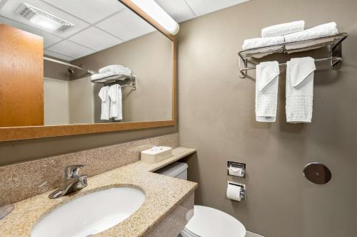 a bathroom with a sink and a toilet and a mirror at Best Western West Towne Suites in Madison