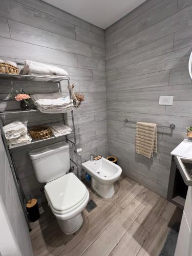 a bathroom with a toilet and a sink at Premium tower apart Parking gratis in Cordoba