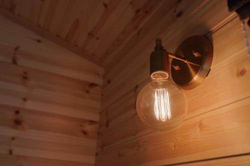a light bulb hanging from a ceiling in a room at lamp yamanaka-山中湖 河口湖 プライベートヴィラ-132平米-最大10名-BBQ無料-乳幼児可-長期滞在設備充実-山中湖車5分-河口湖車20分 in Yamanakako