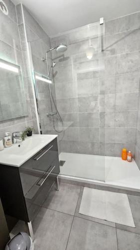 une salle de bain avec une douche, un lavabo et une baignoire dans l'établissement Le André #Parking#Confort, à Clermont-Ferrand