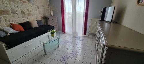 un salon avec un canapé et une télévision dans l'établissement T1 parking et wifi proche centre et station tram, à Montpellier