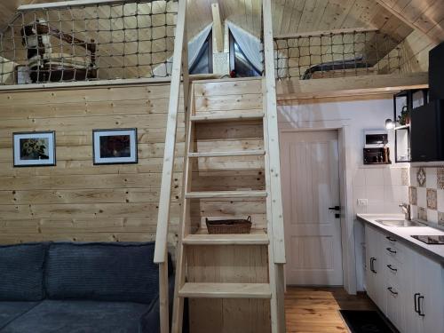 a bunk bed in a tiny house at Refugiul din Vama in Vama Buzăului
