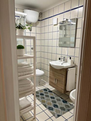 a bathroom with a sink and a toilet at Mediterraneo Apartment in Ercolano