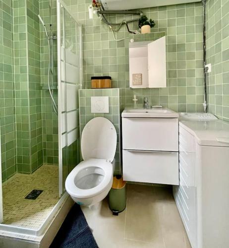 a bathroom with a toilet and a sink and a shower at Votre cocon parisien in Bagnolet