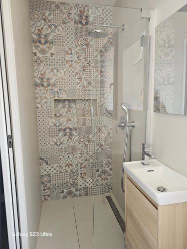 La salle de bains est pourvue d'une douche et d'un lavabo. dans l'établissement La maison de villenouvelle, à Toulouse