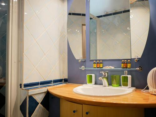 une salle de bain avec un lavabo et un miroir dans l'établissement Grand duplex de charme en pleine campagne, à Hyères