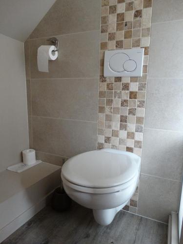 a bathroom with a white toilet in a room at B&B Castel 't Haantje in Ruiselede