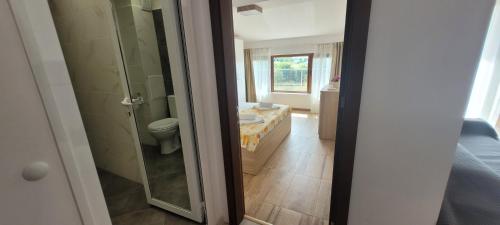 a bathroom with a sink and a toilet in a room at Vila Mihnevi in Chernomorets
