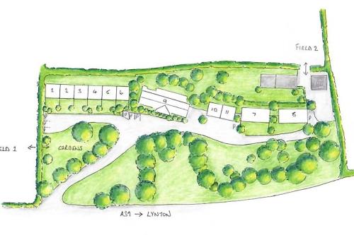 a drawing of a plan of a park at Whitebeam, Moor and Sea Holidays, beautiful views over Exmoor in Lynton