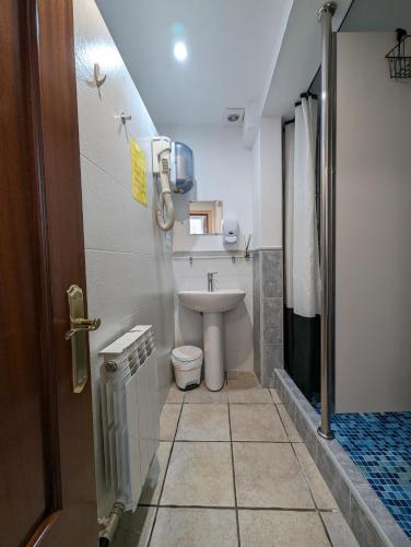 a small bathroom with a toilet and a sink at Albergue El Alfar/Pilgrim Hostel in Hornillos del Camino
