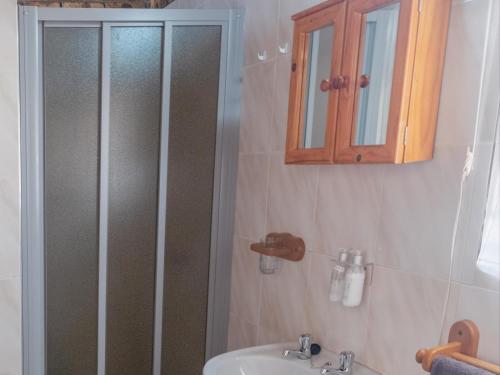 a bathroom with a shower and a sink at Zaganaga Kruger Lodge in Marloth Park