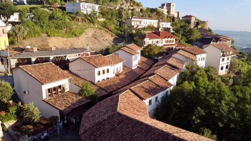 an aerial view of a village with white houses at Old Bazaar House in Krujë