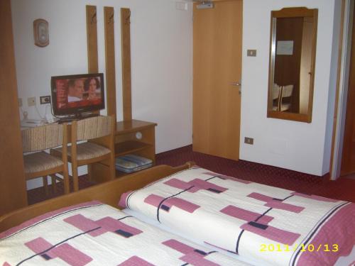 a bedroom with a bed and a television in it at Hotel Elisabeth in Merano