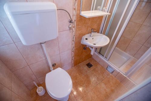 a small bathroom with a toilet and a sink at Apartmani Zdenka in Rab