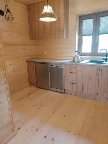a kitchen with a sink and a dishwasher at Siedlisko nad Białką in Głuchołazy