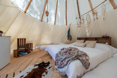 1 dormitorio con 2 camas en una tienda de campaña en Camping Torre de la Mora, en Tamarit