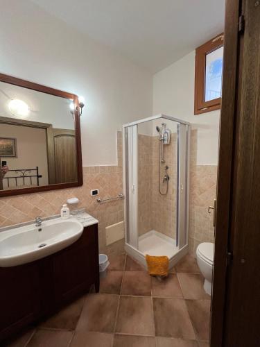 a bathroom with a shower and a sink and a toilet at Venti di Vacanza - Levante & Grecale in Olbia