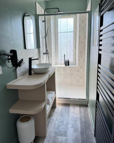 une salle de bain avec un lavabo et une douche dans l'établissement La maison du Maréchal, à Parthenay