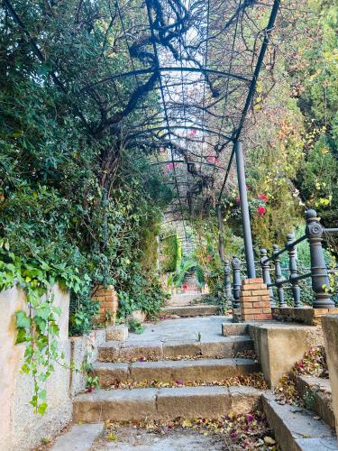 a set of stairs in a garden with plants at Masia Bernat in Tortosa