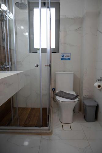 a bathroom with a toilet and a shower and a sink at Finikas Suites & Apartments Airport By Airstay in Artemida