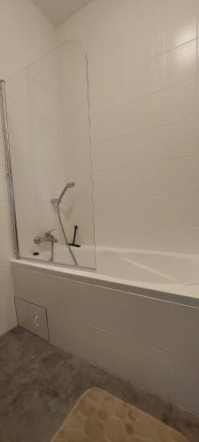 a bathroom with a bath tub with a faucet at Apartament Turysty Zamczysko in Zamość