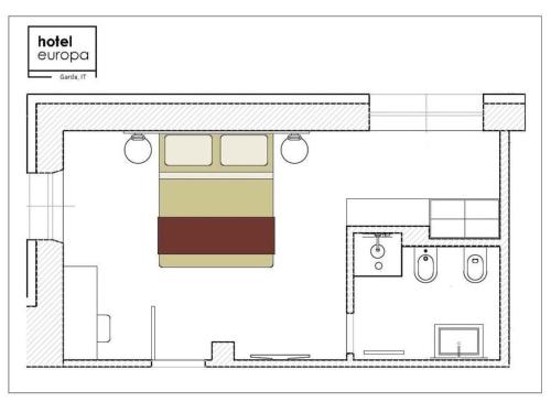 a floor plan of a room with a train at Hotel Europa in Garda
