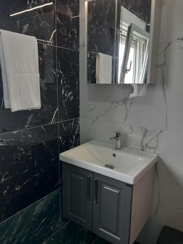 a bathroom with a sink and a mirror at Haus Carla in Ulcinj